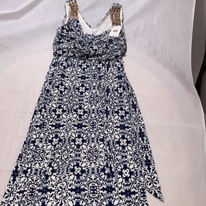 Blouson belt geo Greek style maxi abstract print dress by Jessica Simpson 6 new